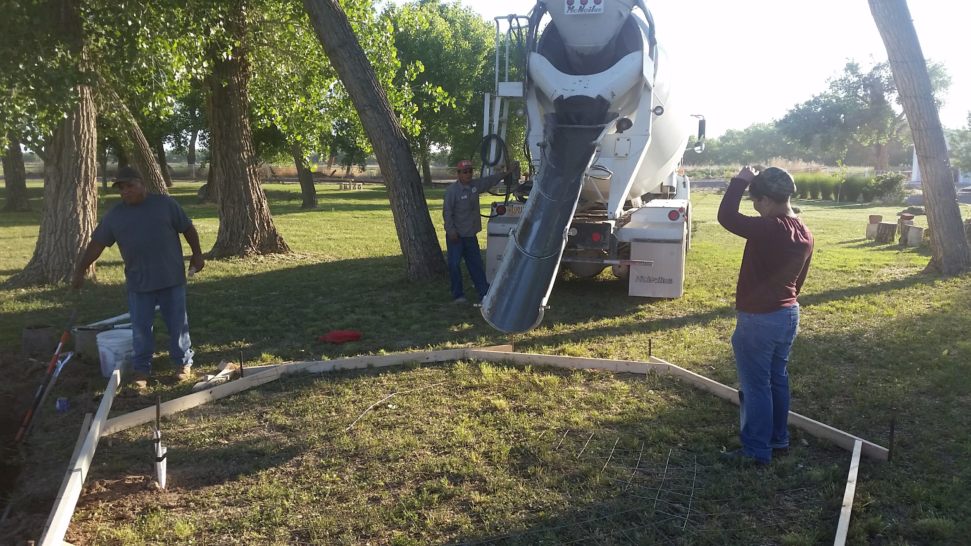Concrete being poured for the New Mexico gazebo foundation
