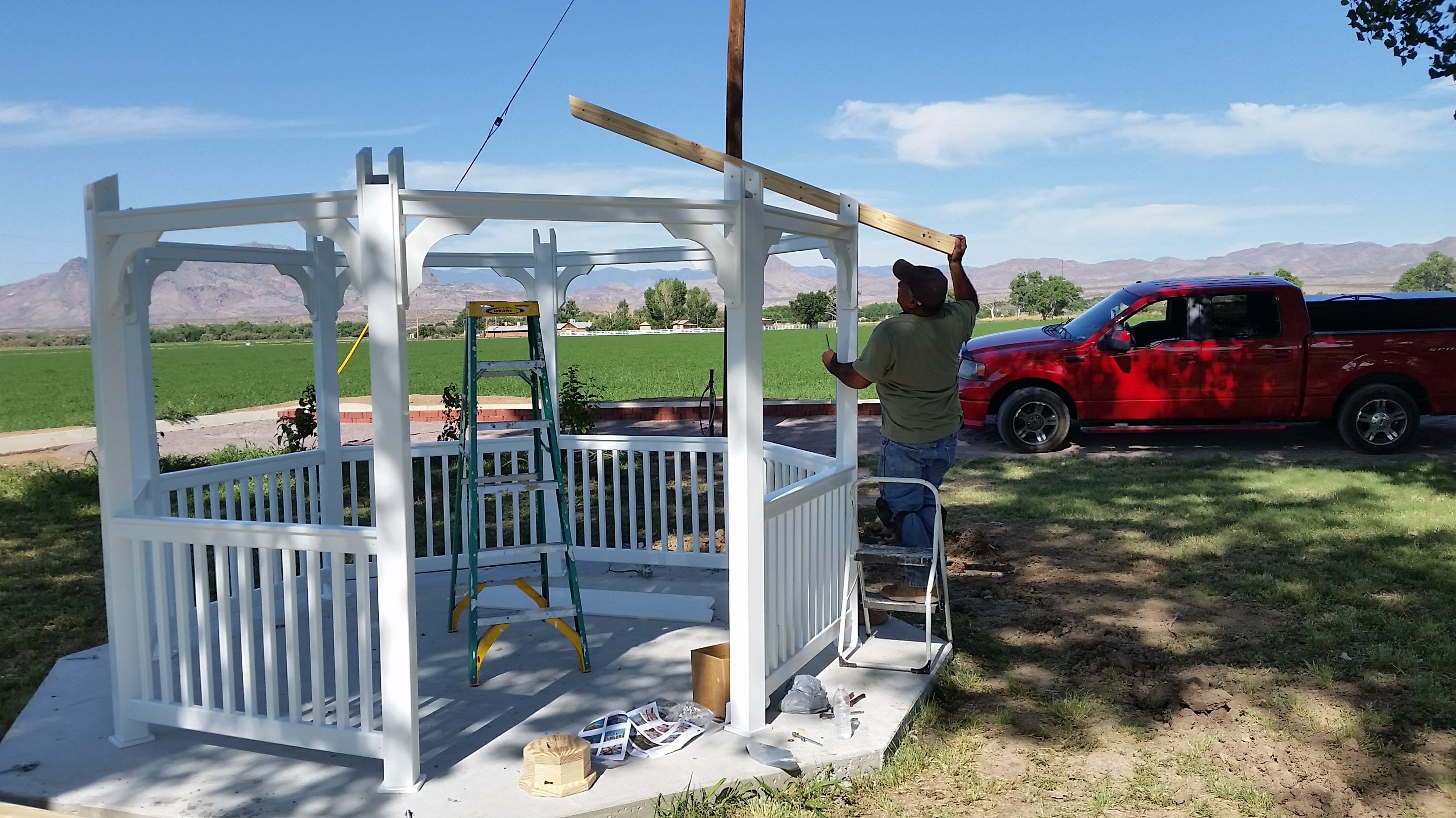 Gazebo roof frame being installed in New Mexico